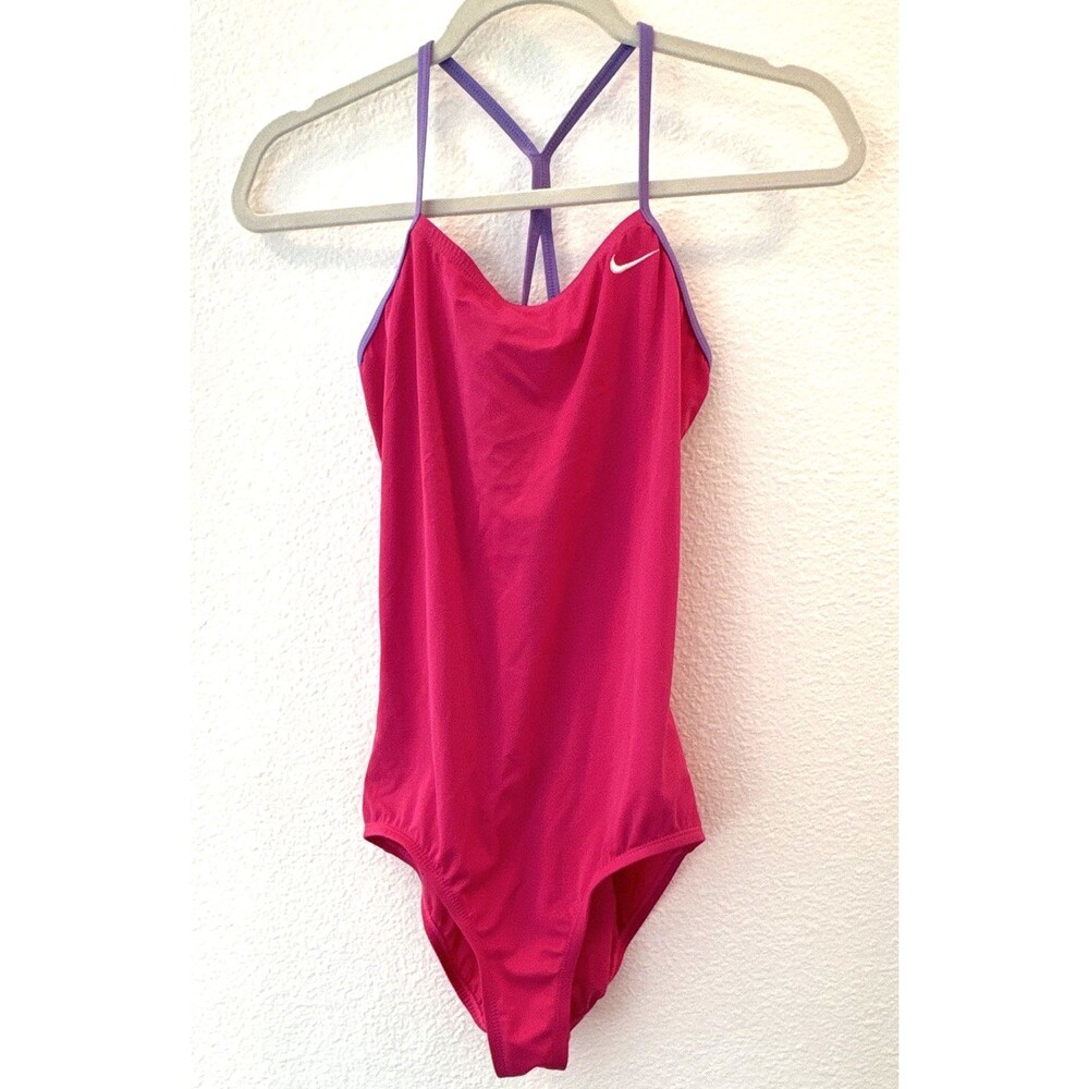 NWOT Nike Girls Pink/Purple Solid One-Piece Swimsuit XL (13-15 Yrs) NESS9644